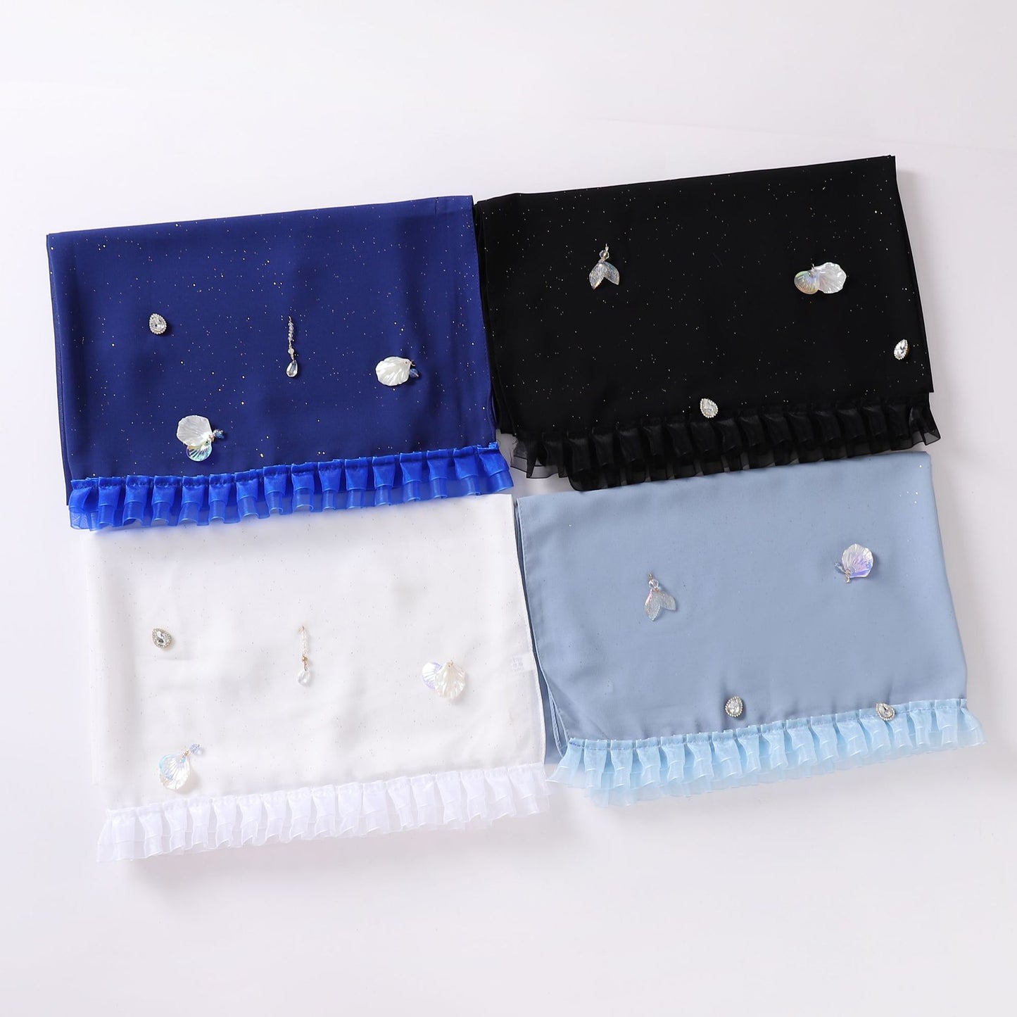 sprinkled gold pearl chiffon shell mermaid scarf single head lace headscarf