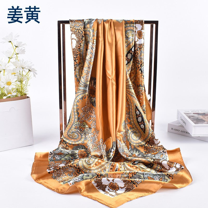 Spring new versatile big cashew 90cm square scarf silk scarf, classic retro printed scarf scarf