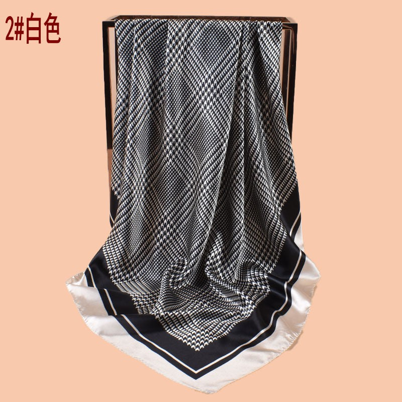 New 90-satin geometric grid thousand bird grid printed square scarf with sunscreen, bag head silk scarf decoration, scarf