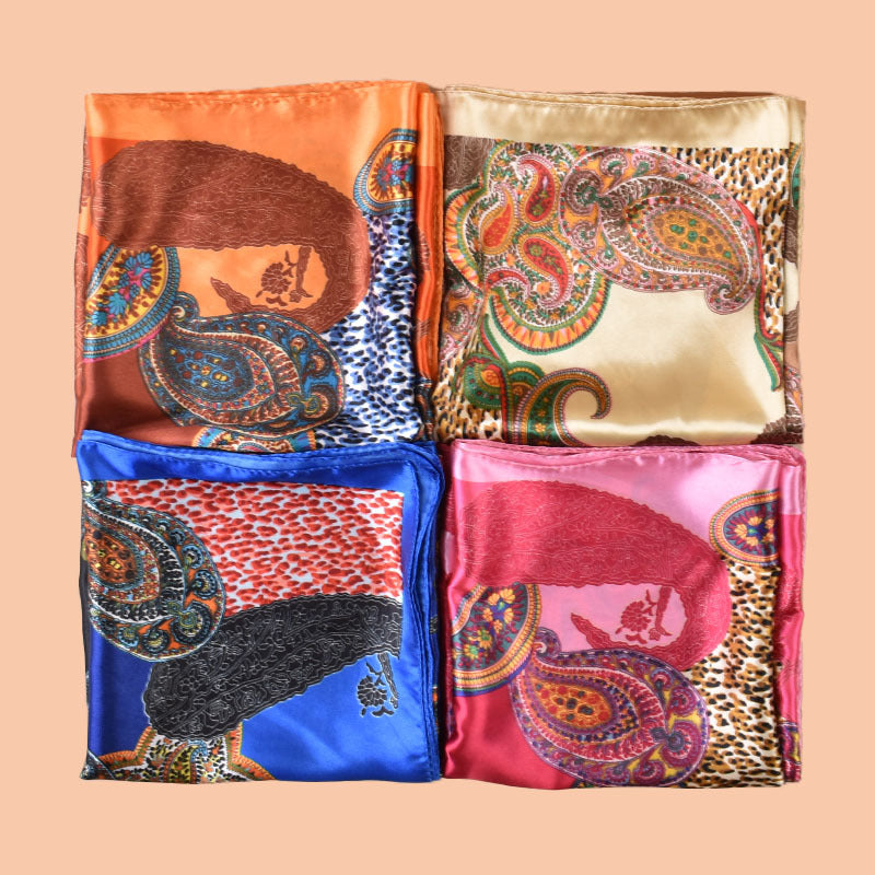 2025 new 90cm-color diced cashew nut leopard print square scarf with sunscreen, head silk scarf decorative scarf