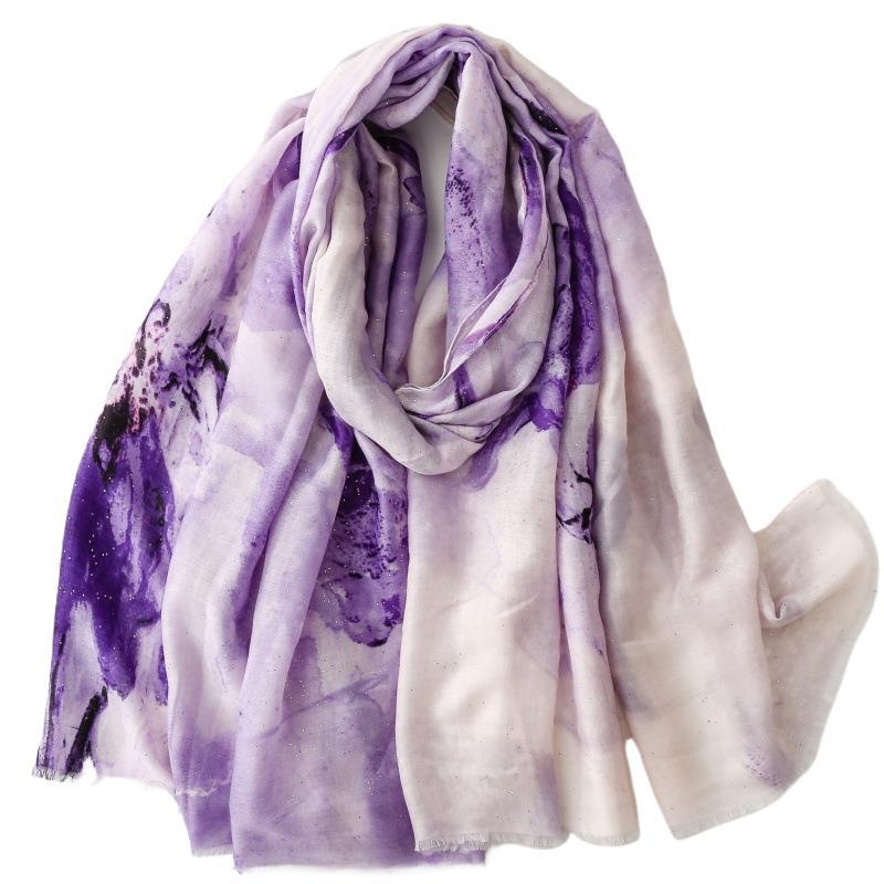 thin satin bronzing gold sprinkled iris silk scarf travel warm shawl headscarf women