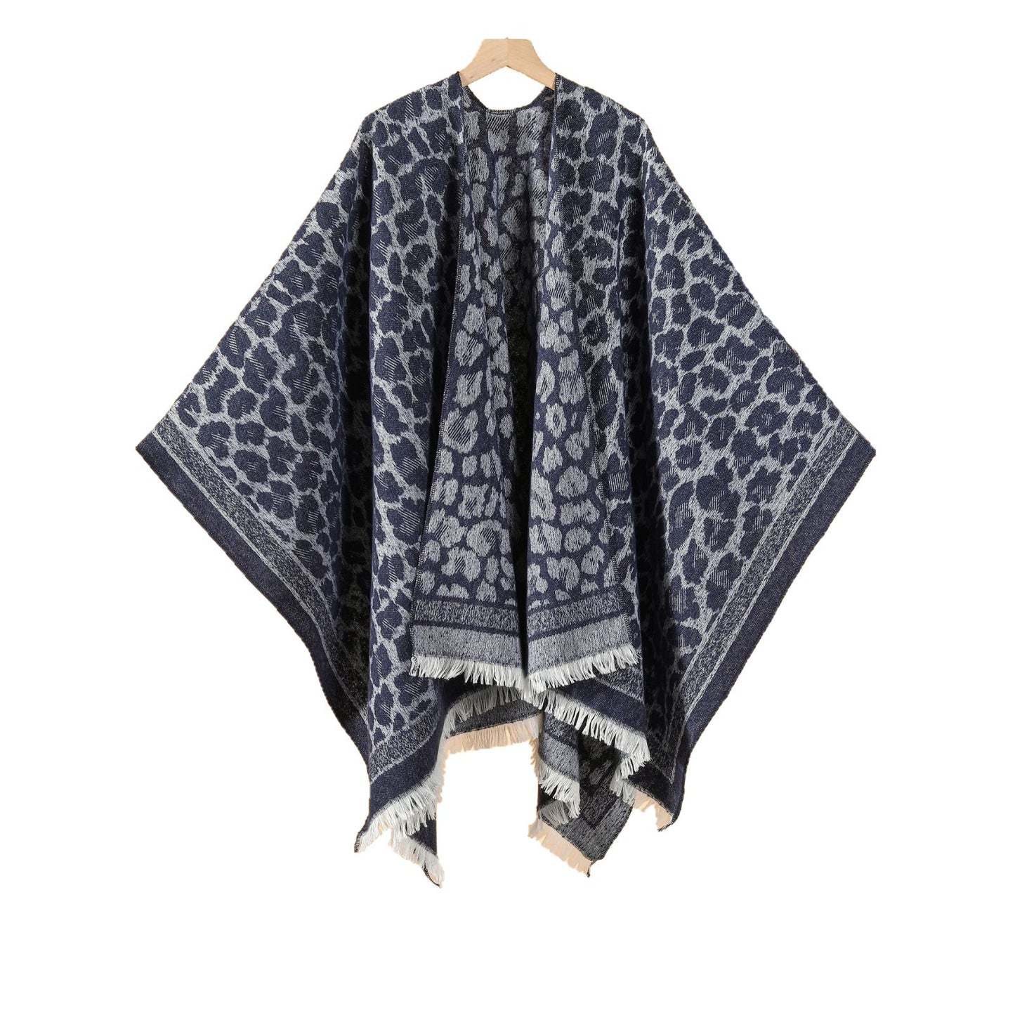 European and American classic leopard print shawl women's double-sided can wear out jacquard warm and cold cardigan