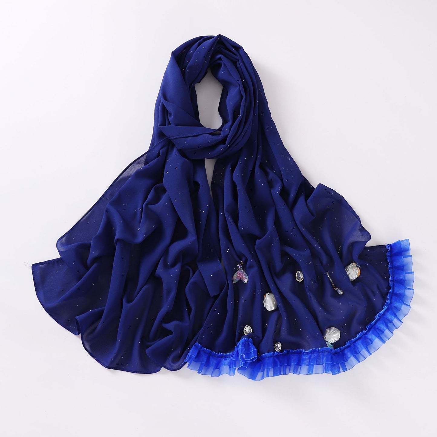 sprinkled gold pearl chiffon shell mermaid scarf single head lace headscarf