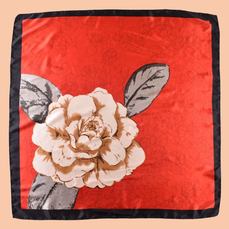 2025 new 90cm-color bud plain and elegant camellia printed square scarf with sunscreen bag head silk scarf decorative scarf