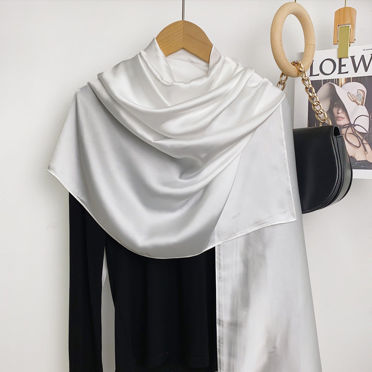 Simple and versatile monochrome solid color new silk satin long silk scarf headscarf, elegant temperament women's vacation shawl