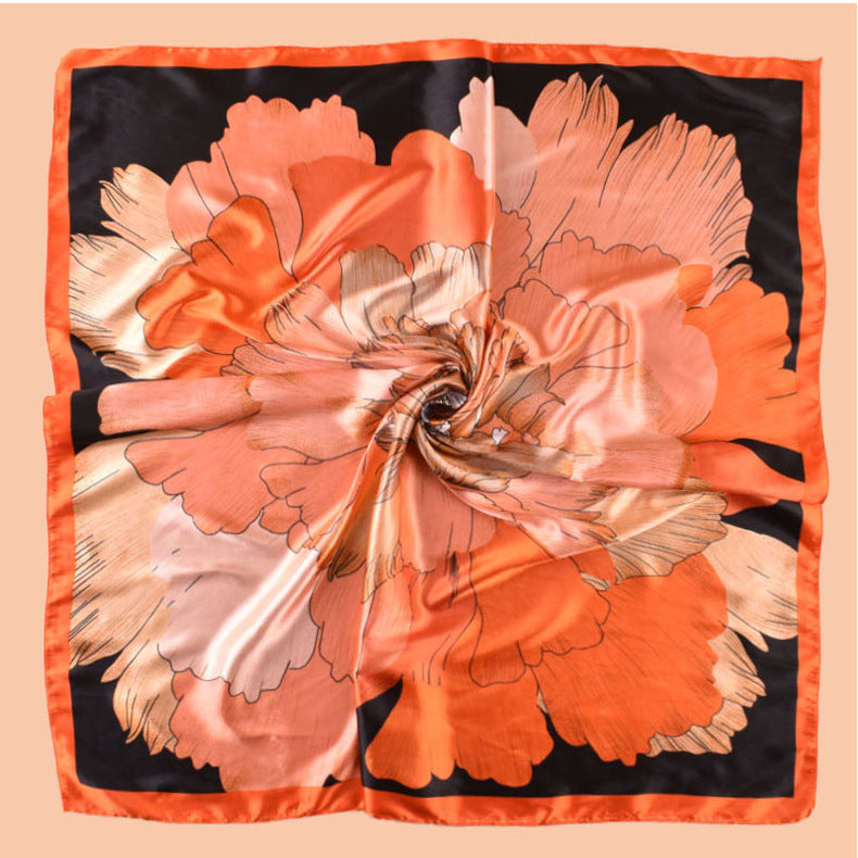 New 90-satin peony flower blooming rich printing square scarf with sunscreen bag head silk scarf decorative scarf