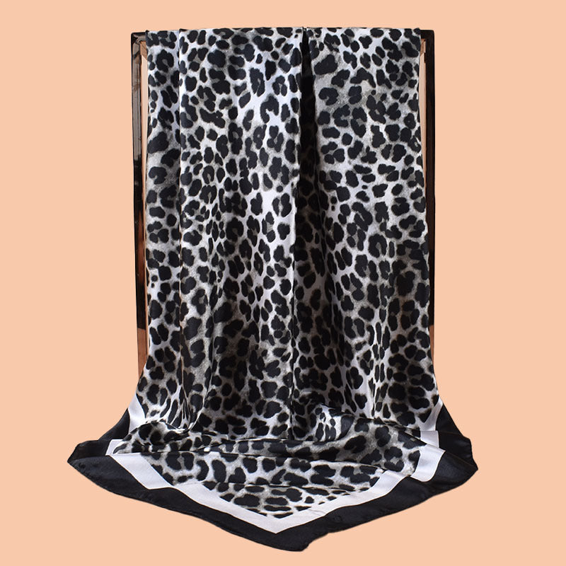2025 new 90cm-satin classic leopard print versatile printed square scarf with sunscreen, bag head silk scarf decoration, scarf