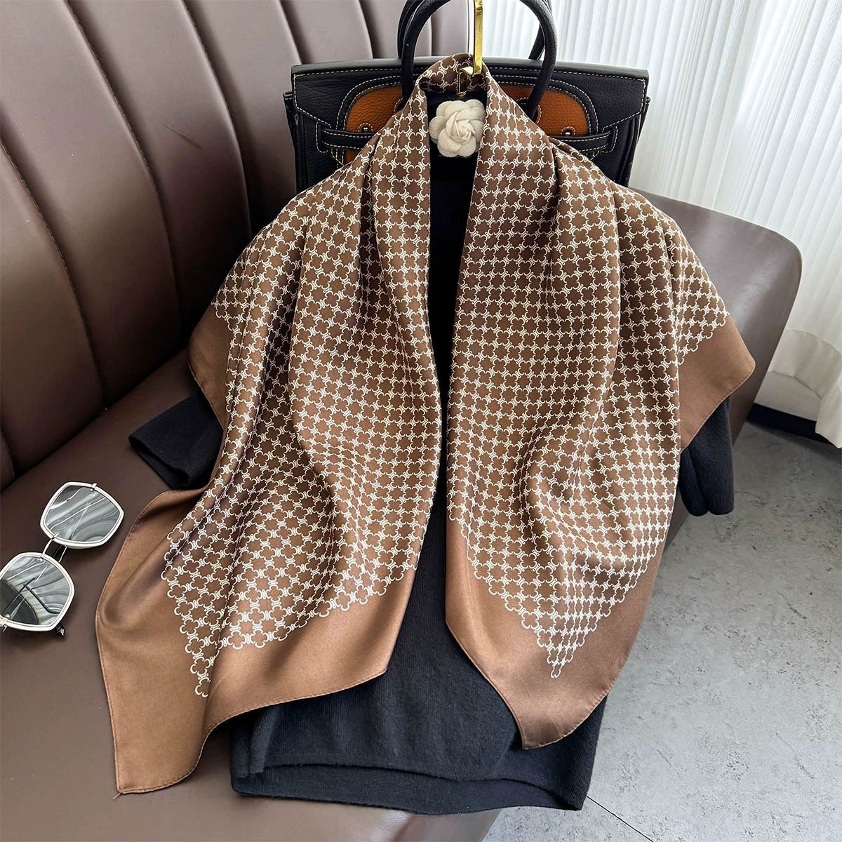 Summer Korean version of simple striped scarf twill square scarf 90cm fashionable versatile sunscreen shawl headscarf women