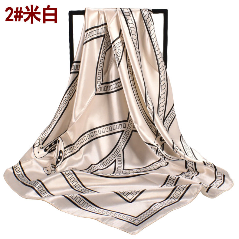 Spring New Fashion Stripe 90cm Generous Silk Scarf Women's Year