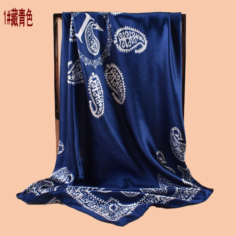 2025 new 90cm-color simple cashew flower printing square scarf with sunscreen, bag head silk scarf decoration, scarf