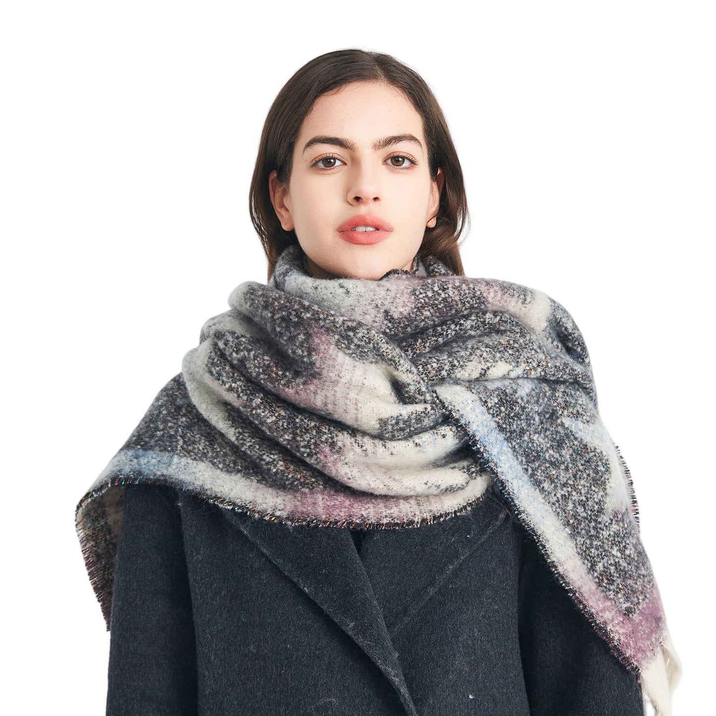 2025 new European and American autumn and winter circle yarn imitation mohair jacquard star fringed scarf