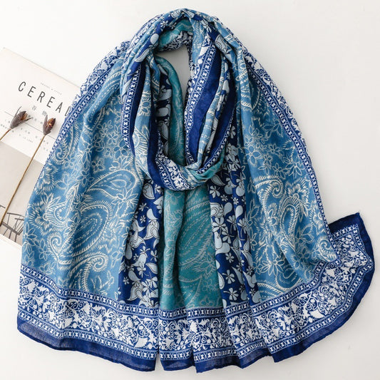 Scarf Fashion Cashew Paisley Printed Silk Scarf Long Travel Holiday Shawl Women