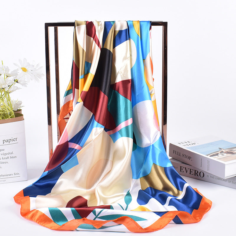 New product hot-selling fashion retro printing 90cm-color diced large square scarf silk scarf square scarf advanced sense