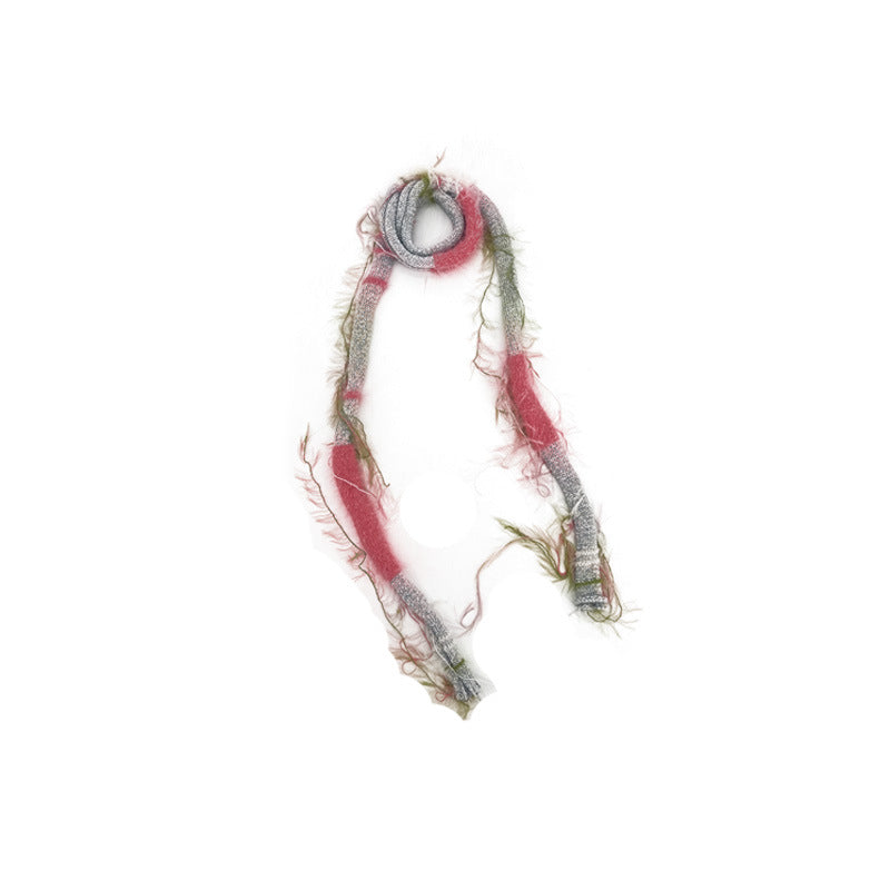 Niche broken retro mixed color hanging beard bright silk scarf scarf female slender shape dark wind JK fringed scarf