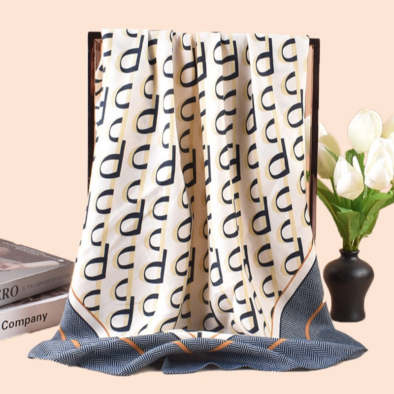 New Letter Temperament 90 Silk Scarf Printed Scarf Scarf Versatile External Shawl Herringbone Fleece Square Scarf