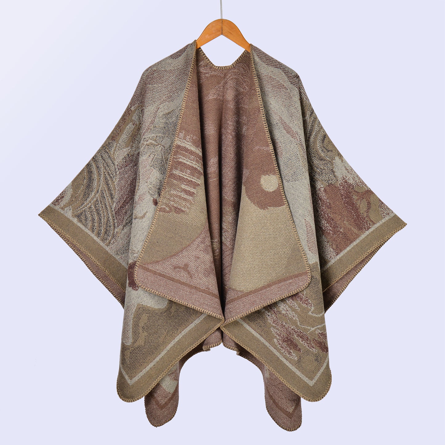 Ethnic style retro photo big shawl lady autumn and winter travel out photo camping warm outside with atmosphere cape