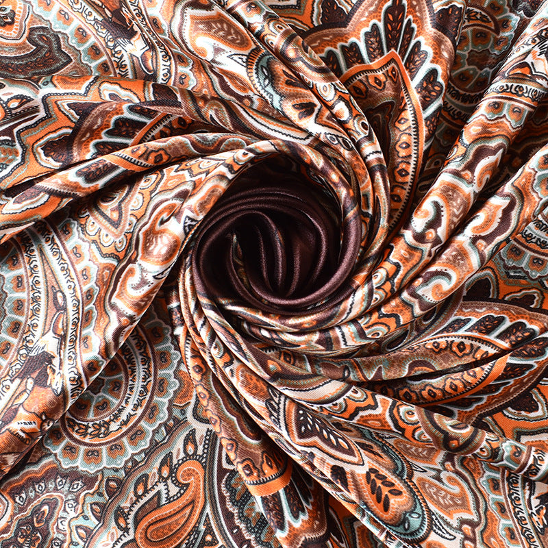 New 90cm-satin symmetrical cashew flower printing square scarf with sunscreen, head silk scarf decoration, scarf