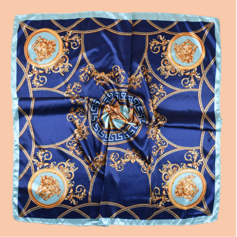 New 90 satin retro lion trophy printed square scarf with sunscreen bag head silk scarf decorative scarf