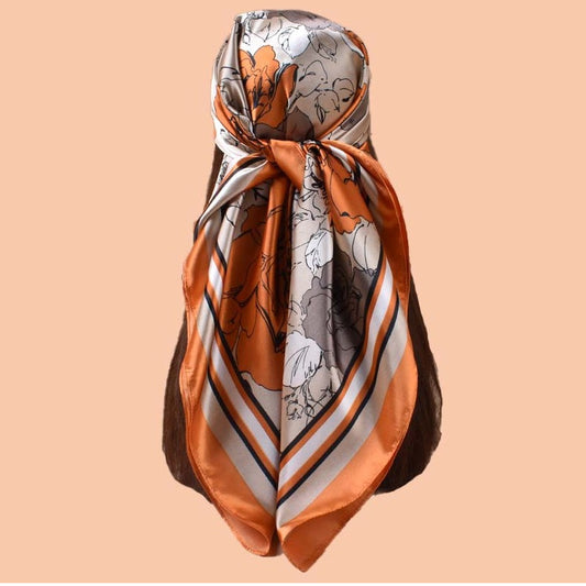 Spring and summer temperament big flower printing versatile decorative scarf headscarf silk scarf 90 high-quality satin large square scarf