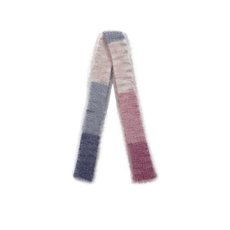 Niche gradual change imitation mink thin narrow long scarf female concave shape Spice girl color matching wool scarf y2k