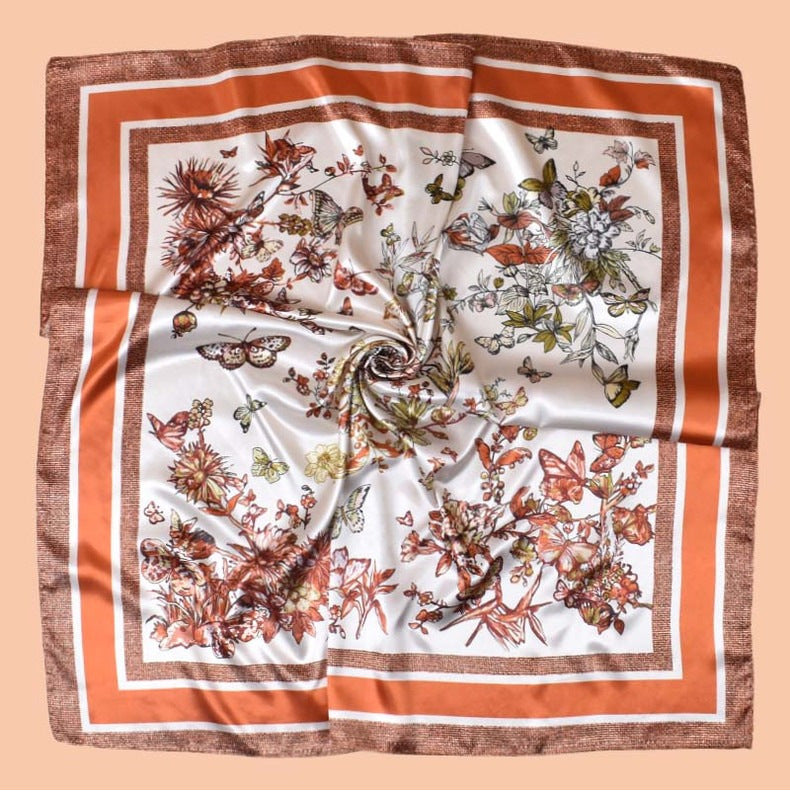 2025 Spring and Summer Butterfly Flying Printed Versatile Decorative Scarf Headscarf Silk Scarf 90 High Quality Satin Square Scarf
