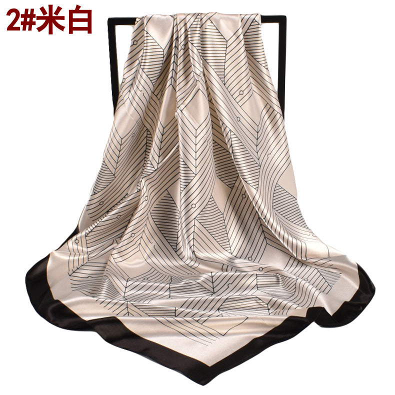 Spring new small fresh geometric pattern 90cm generous silk scarf women, year