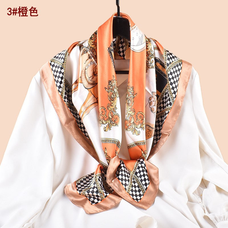 Spring and summer scarf carriage pattern printing versatile decorative scarf silk scarf 90 high-quality satin large square scarf scarf