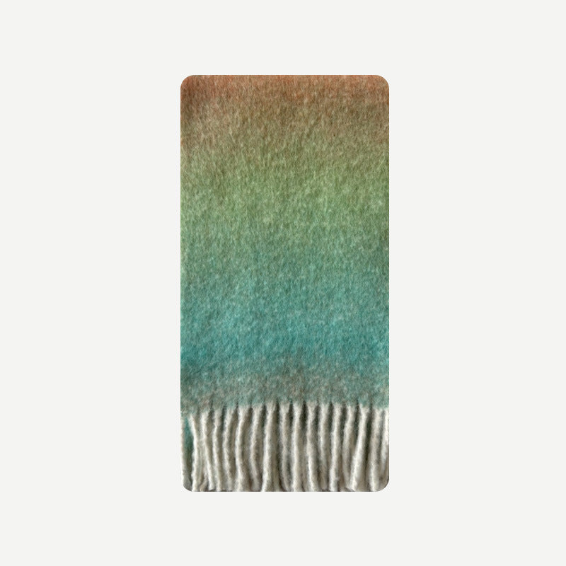 Wool blend gradual change marshmallow fringed scarf women's autumn and winter atmosphere with soft wool scarf