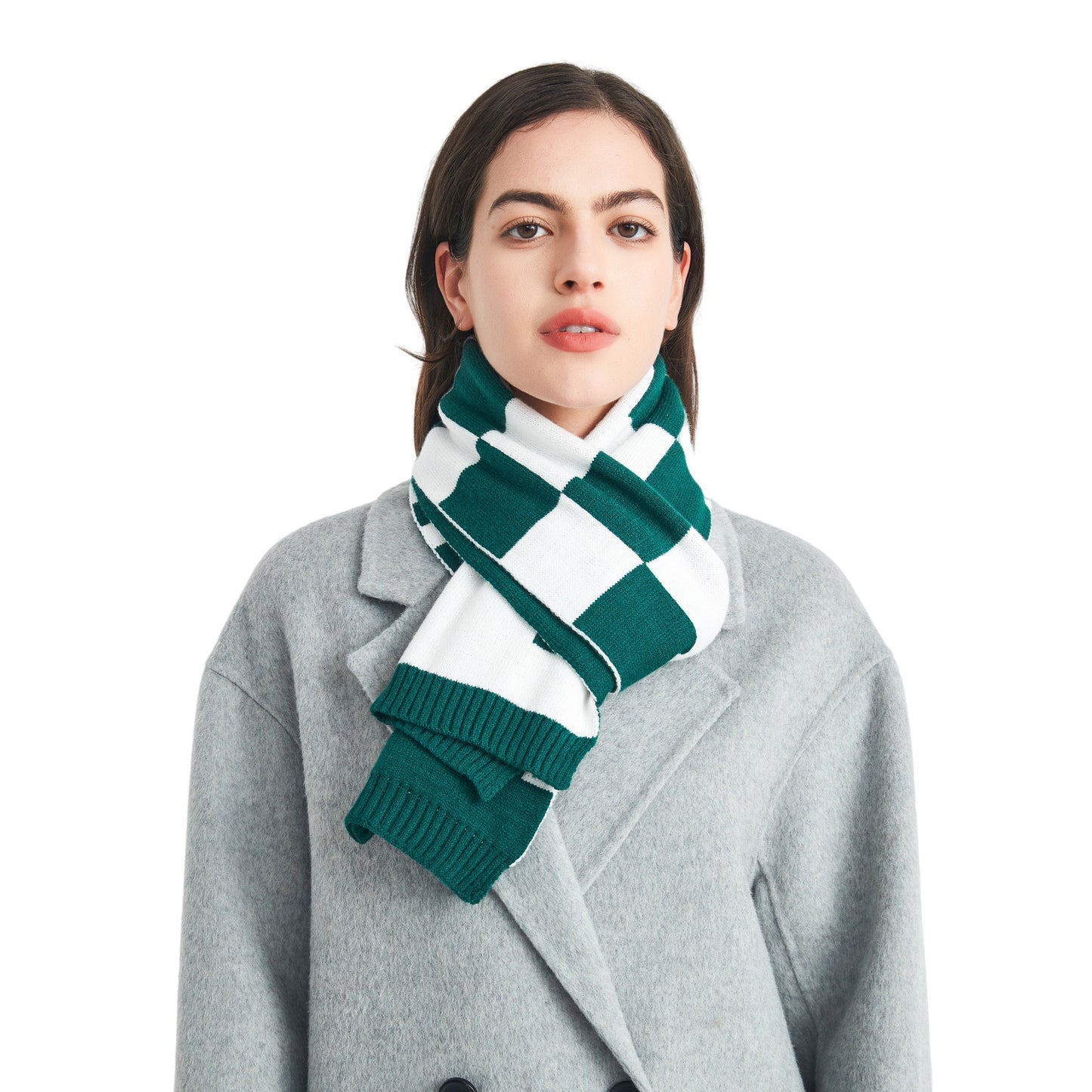 New autumn and winter wool scarf Korean version of male and female student couple plaid knitted scarf