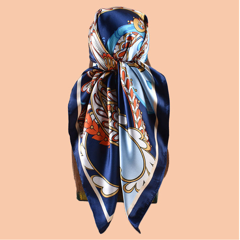 2025 new 90cm-satin water drop-shaped cashew print square scarf with sunscreen bag head silk scarf decorative scarf