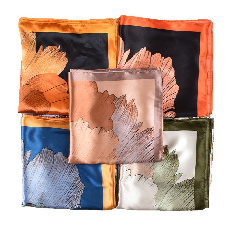 New 90-satin peony flower blooming rich printing square scarf with sunscreen bag head silk scarf decorative scarf