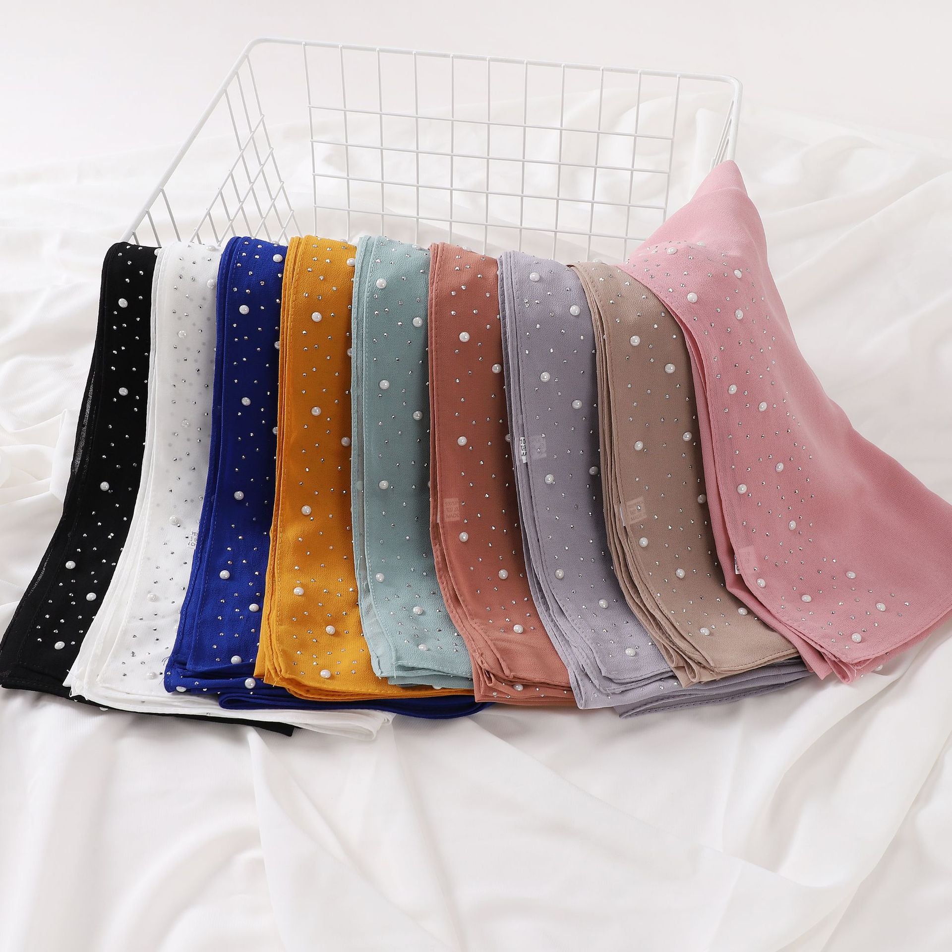 Pearl chiffon both sides ceramic hot diamond Malaysian headscarf Middle East Africa hijab