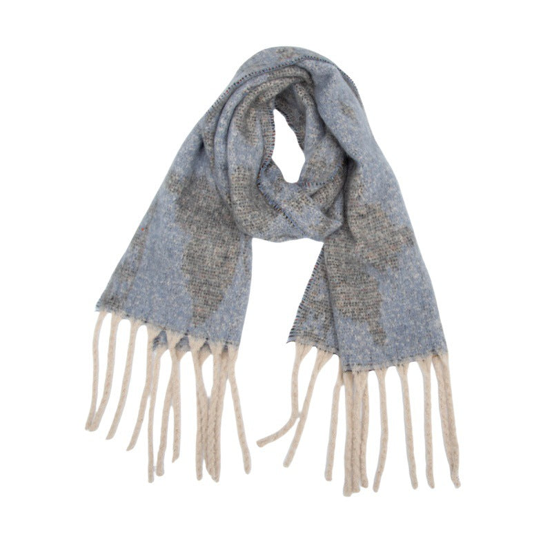 Scarf European, American autumn and winter thickened imitation mohair loop yarn butterfly jacquard scarf