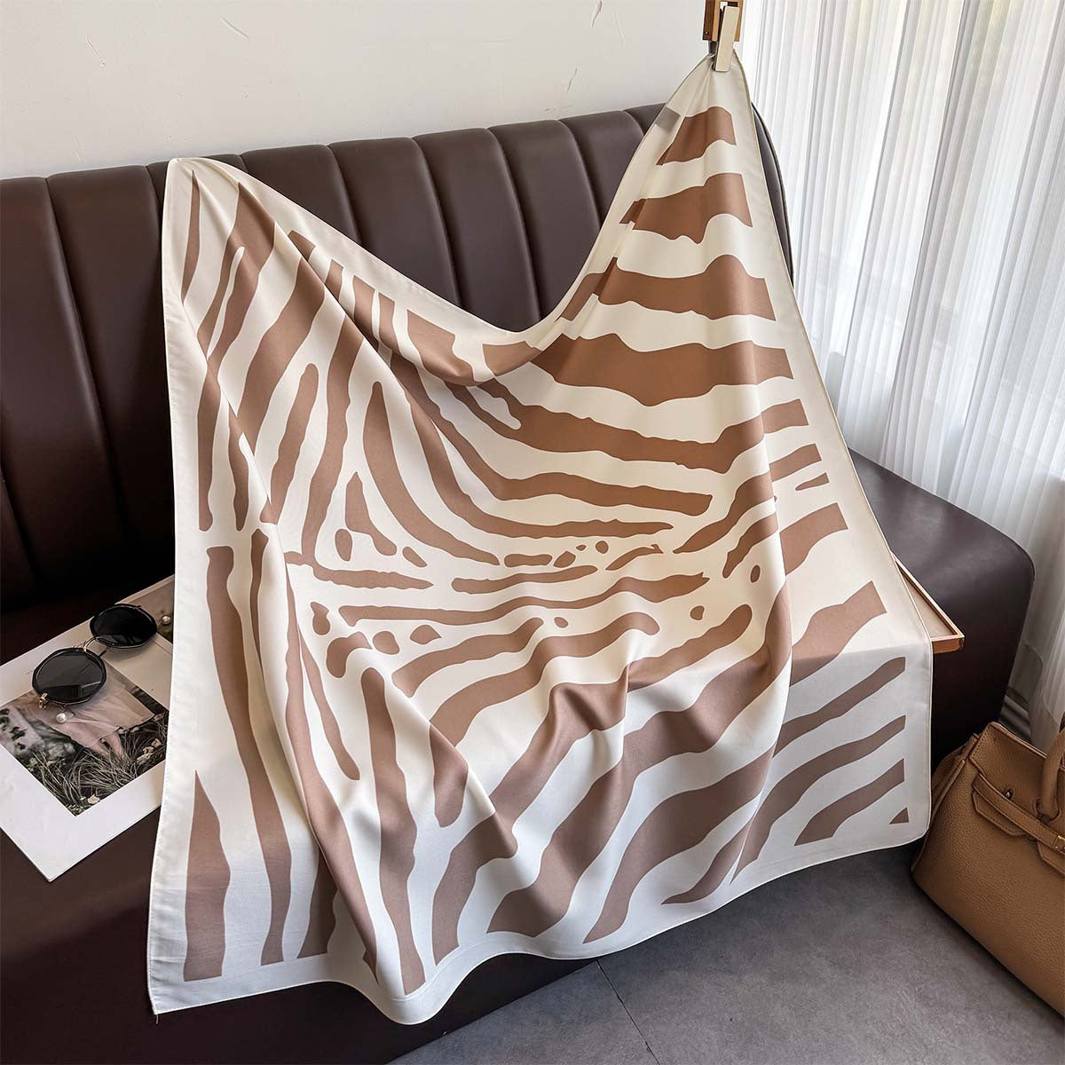 Summer Korean version of simple striped scarf twill square scarf 90cm fashionable versatile sunscreen shawl headscarf women