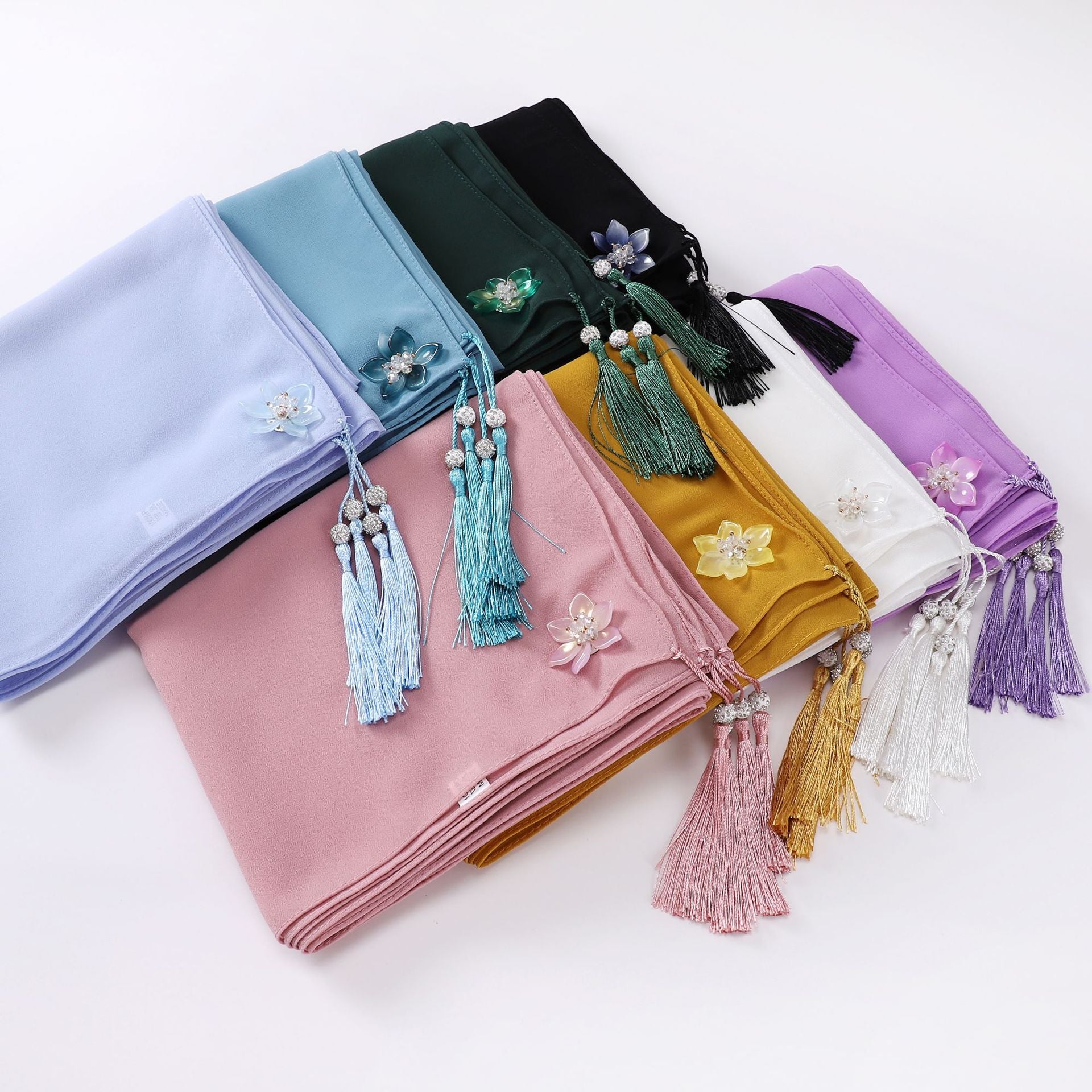 newdiamond tassel monochrome pearl chiffon  women's head scarf hijab