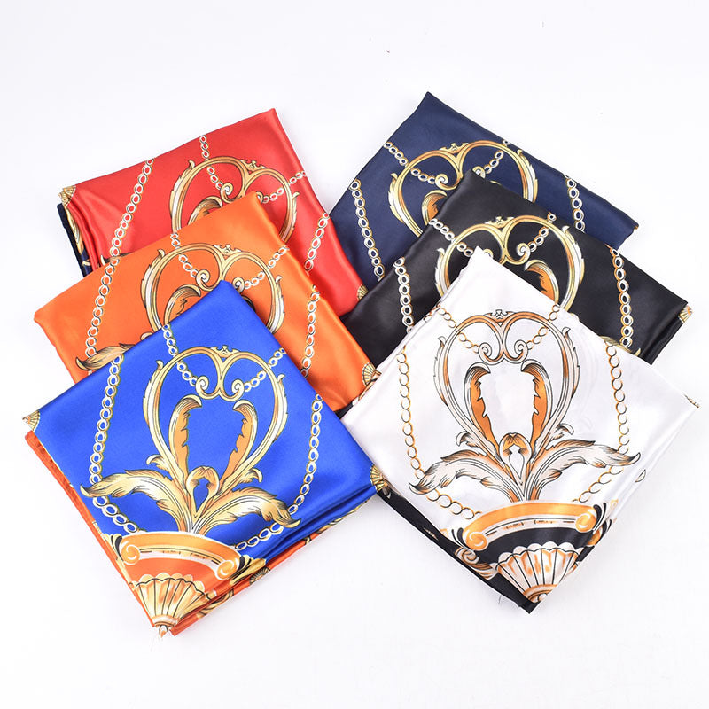 Autumn and winter new European and American retro chain women's 90cm-color diced versatile decorative imitation silk large square scarf women
