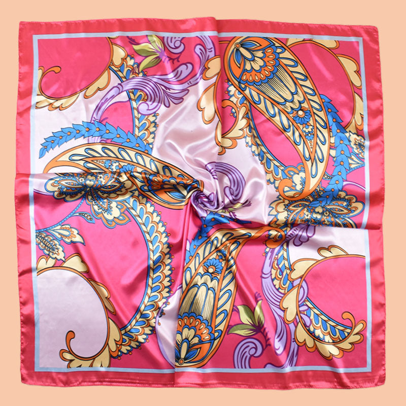 2025 new 90cm-satin water drop-shaped cashew print square scarf with sunscreen bag head silk scarf decorative scarf