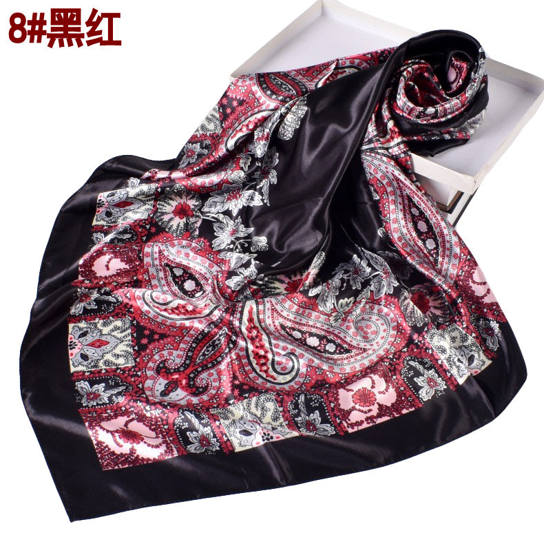 Spring new versatile big cashew 90cm square scarf silk scarf, classic retro printed scarf scarf