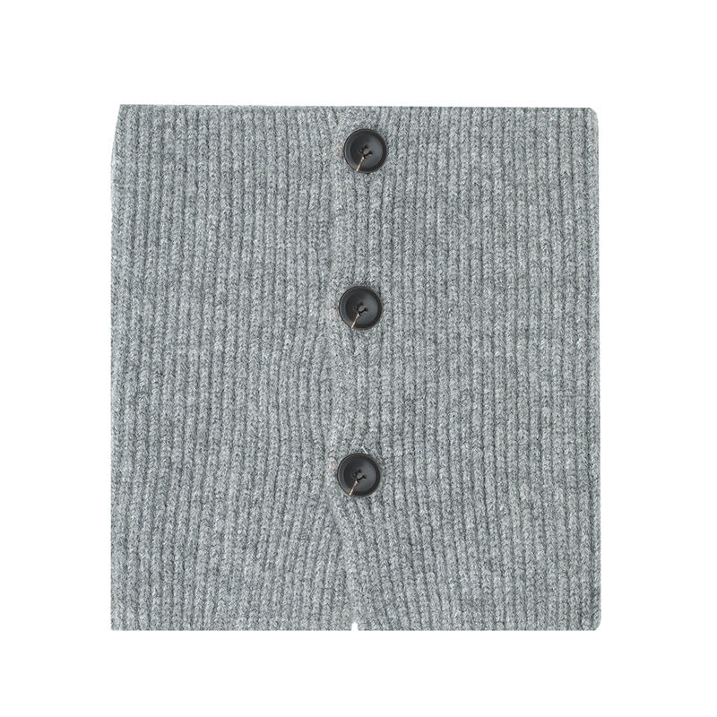 2025 new European, American winter Korean version wool solid color flower button knitted scarf