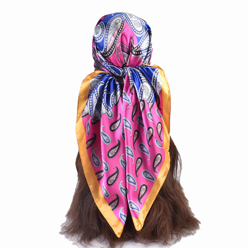 New French simple cashew flower pattern printing 90cm satin square scarf scarf silk scarf