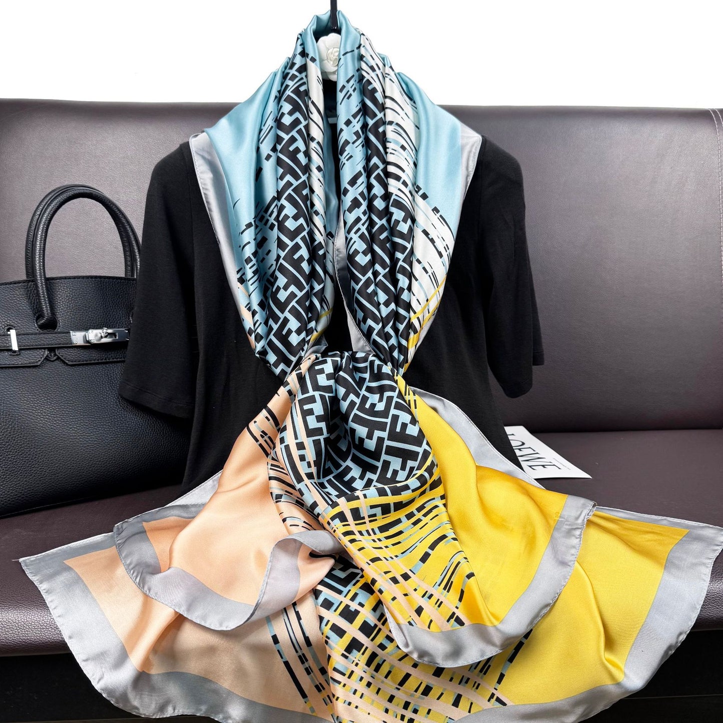 Fashion versatile gradual change color beautiful brocade long silk scarf, temperament women travel vacation sunscreen shawl headscarf