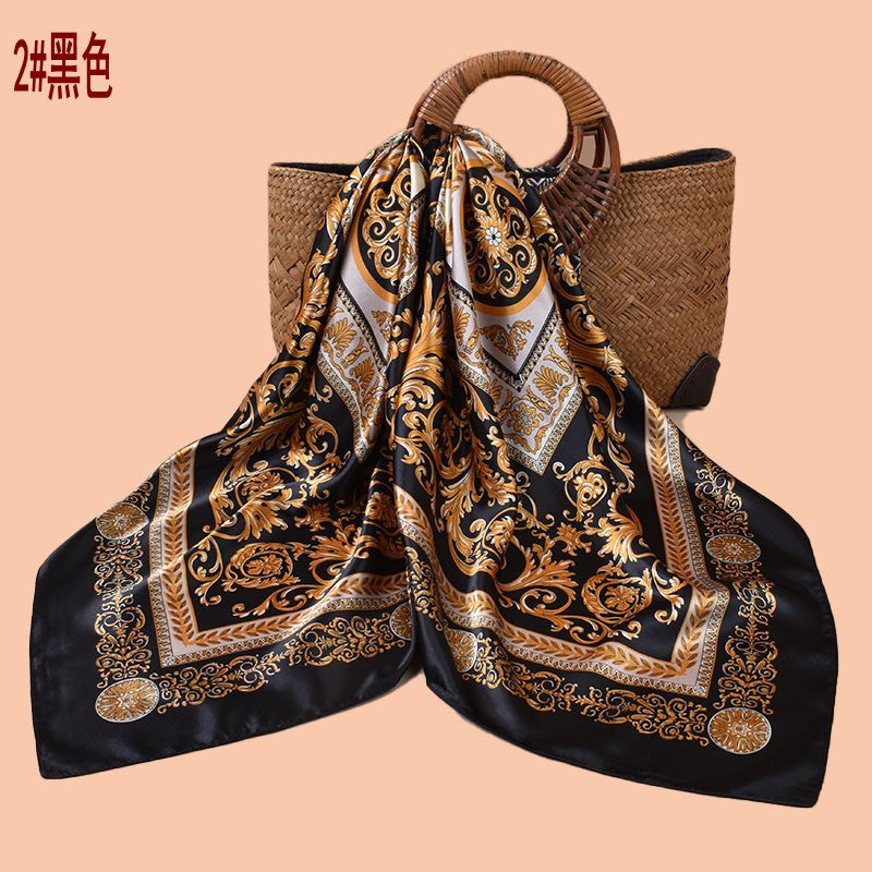 Spring and summer scarves, high-end totem printing versatile decorative scarves, headscarves, silk scarves, 90cm high-quality satin square scarves