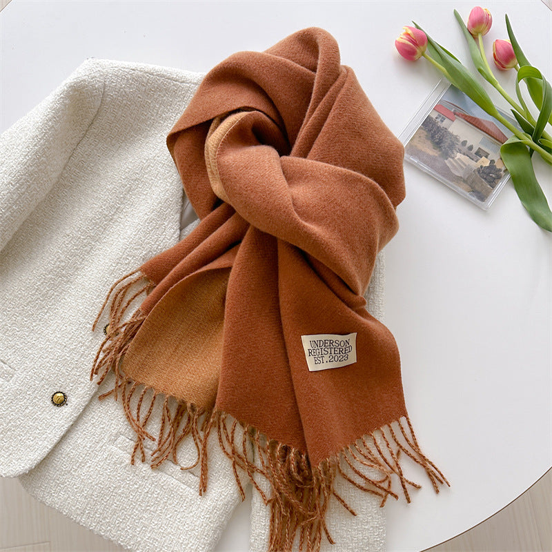 Autumn and winter new double-sided imitation cashmere scarf women's solid color long shawl scarf