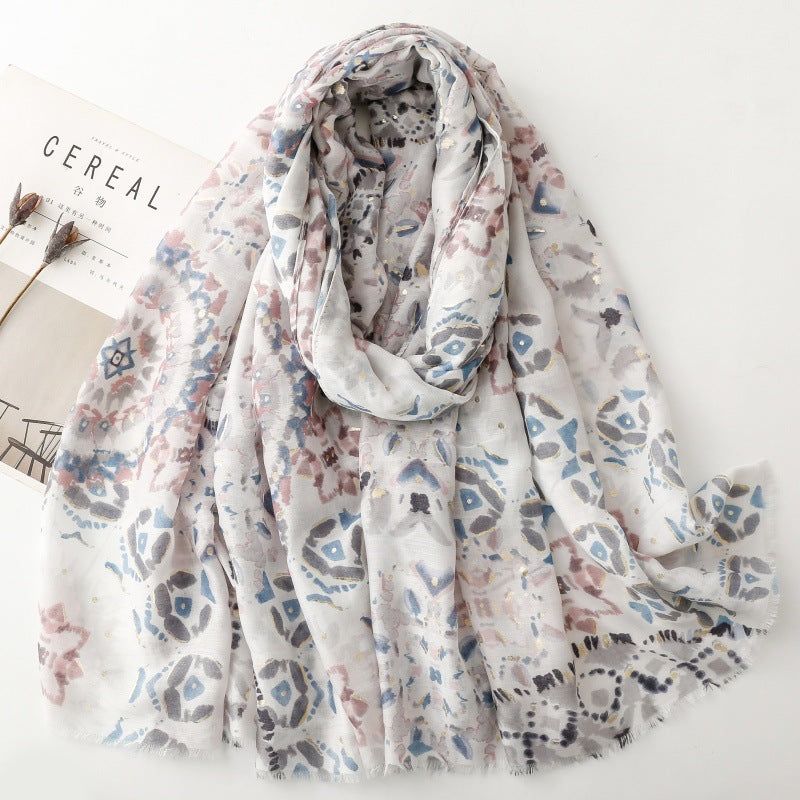 Thin bronzing geometric silk scarf travel warm shawl headscarf