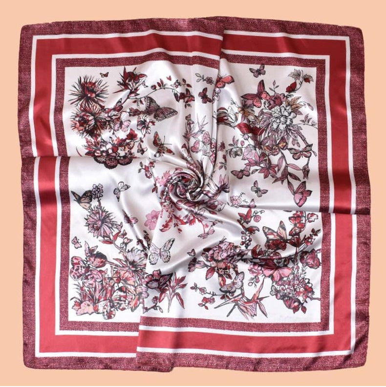 2025 Spring and Summer Butterfly Flying Printed Versatile Decorative Scarf Headscarf Silk Scarf 90 High Quality Satin Square Scarf