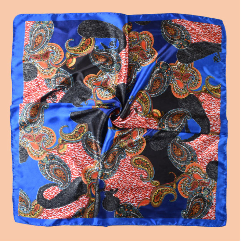 2025 new 90cm-color diced cashew nut leopard print square scarf with sunscreen, head silk scarf decorative scarf