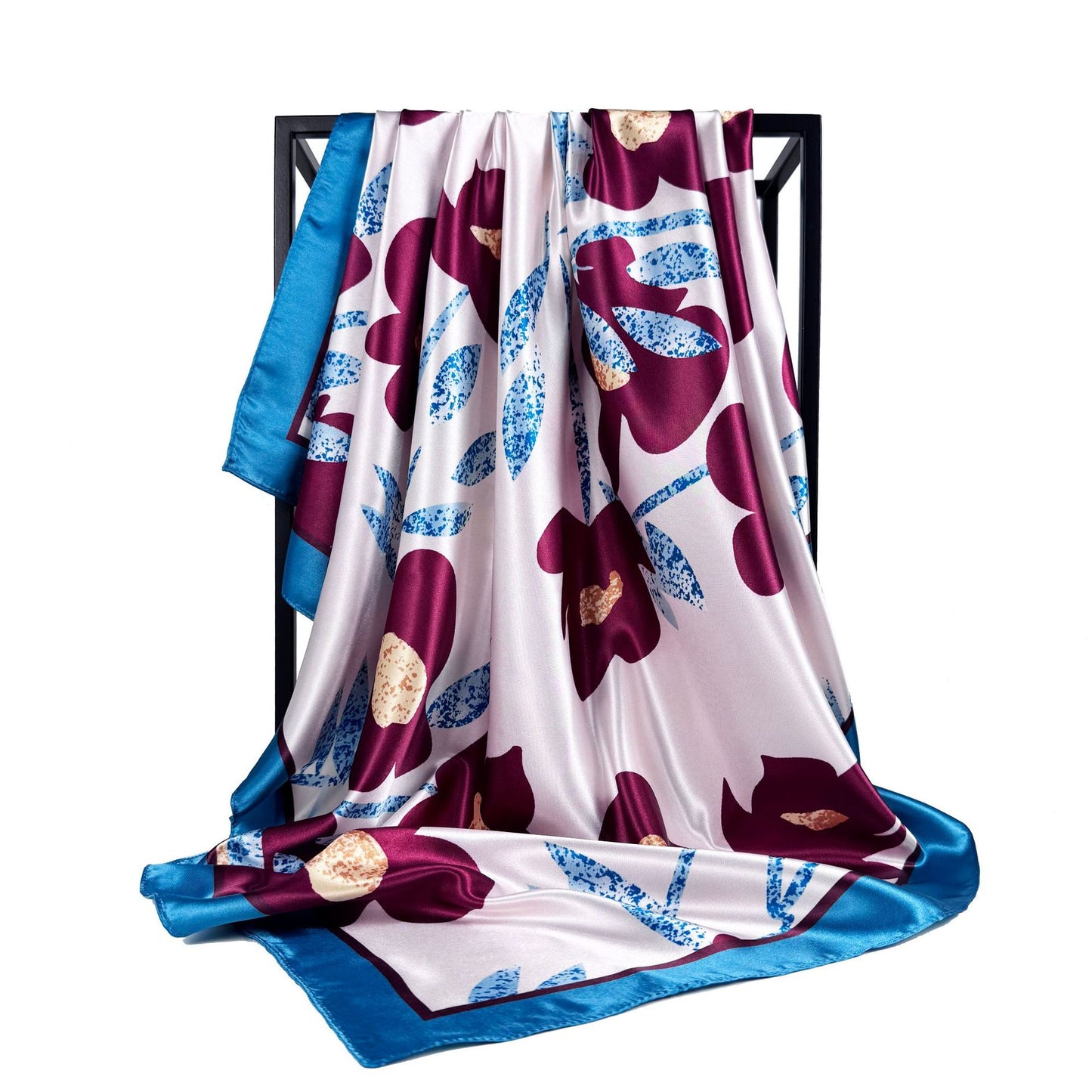 Elegant temperament women's decorative scarf, imitation silk satin plant flower flower printed silk scarf, bag head square scarf