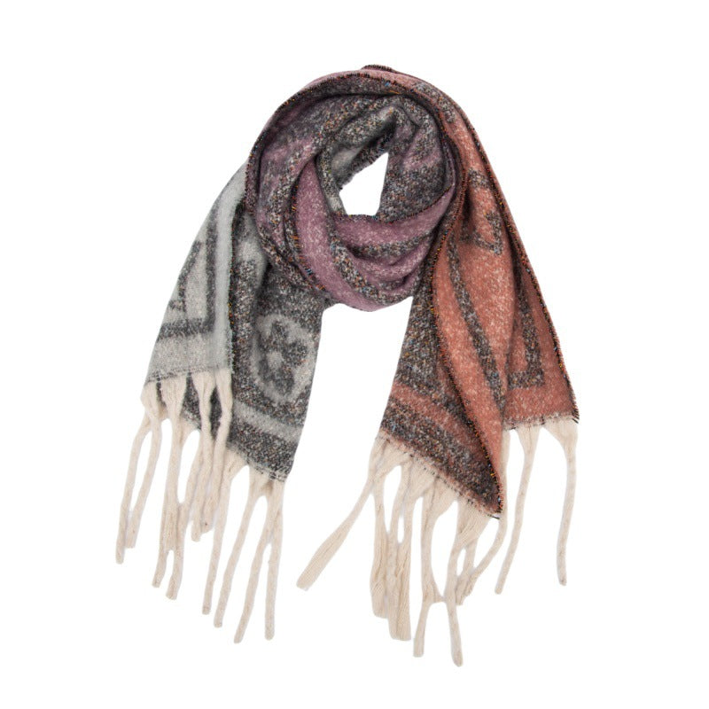 2025 new European, American autumn and winter circle yarn jacquard little star fringed scarf