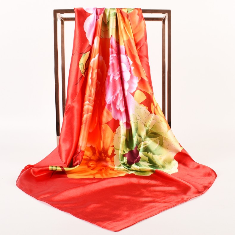 Fashion Spring and Autumn New Simple Small Fresh Peony Satin 90 * 90 Women, Silk Scarf Scarf Shawl