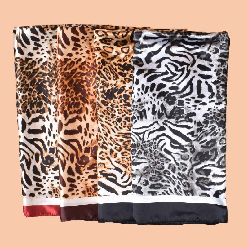 2025 new 90-color diced striped leopard print versatile printed square scarf with sunscreen, bag head silk scarf decoration, scarf